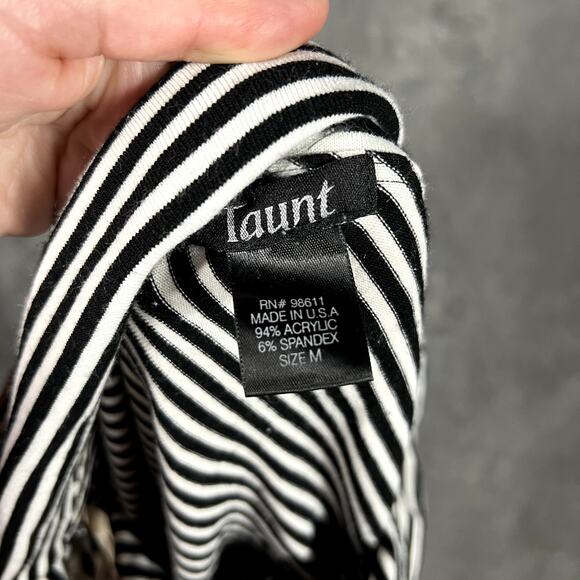 VTG Y2K Taunt Off-Shoulder Top Rouched Black White Striped Women's S Alt Emo USA - Picture 3 of 7